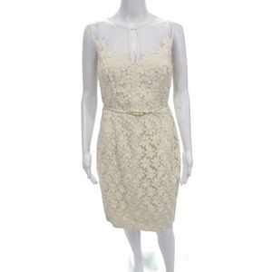 Plum Women Sheath Dress Ivory Sleeveless Round Neck Button Knee Length Size 6